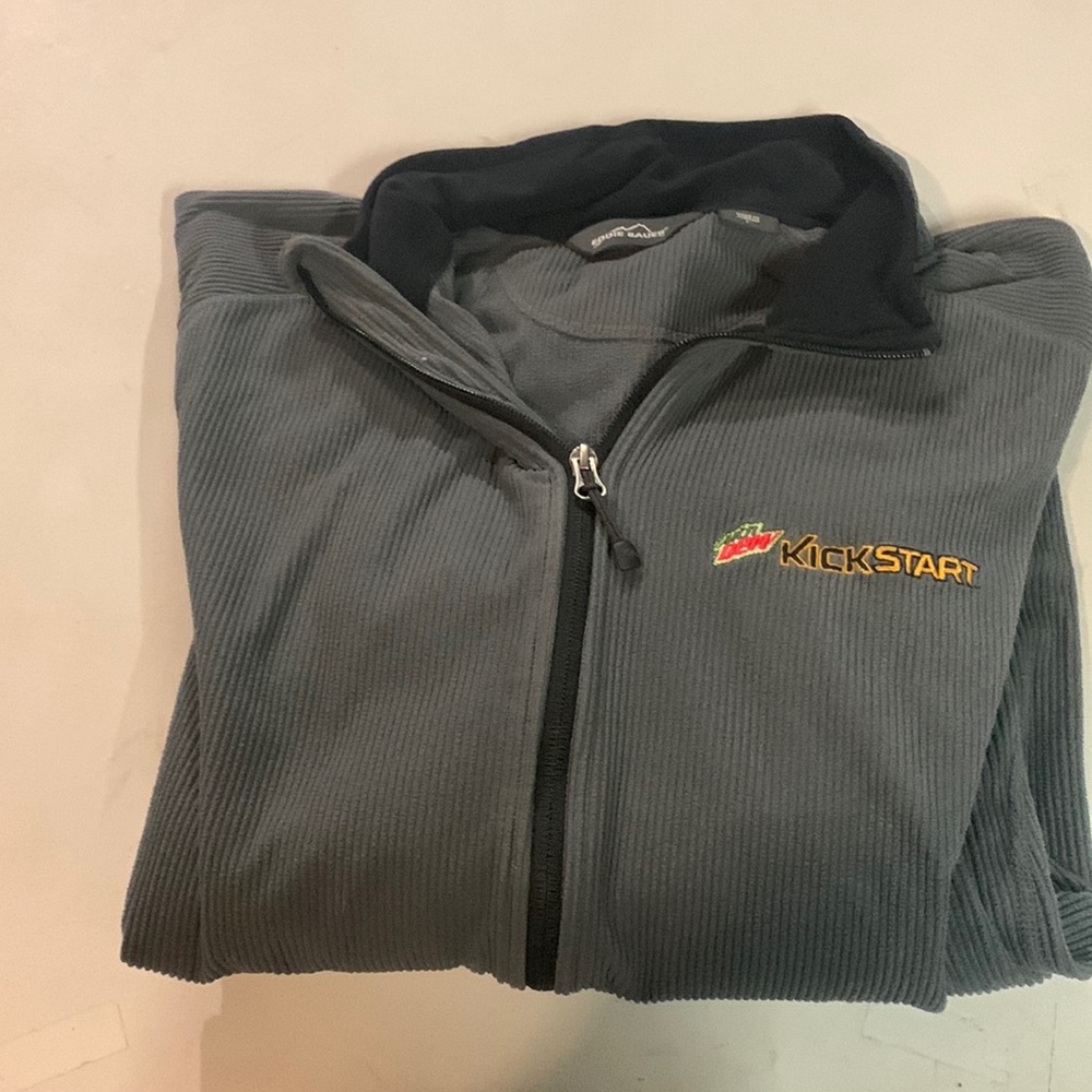 Never worn Eddie Bauer, Mountain Dew kickstart, zipper, long sleeve shirt
